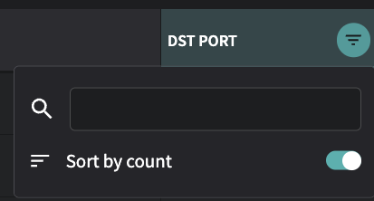 When selecting the filter for a column in Traffic Top, a Sort by count toggle can be set