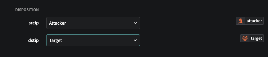 Edit Detection Model now has a new Disposition section with srcip and dstip fields