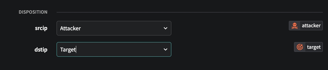 Edit Detection Model now has a new Disposition section with srcip and dstip fields