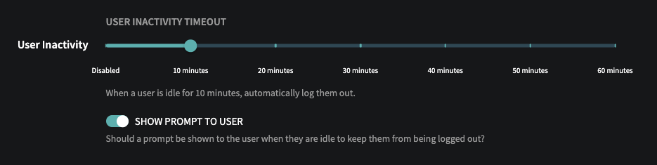 User Inactivity Timeout Configuration in Settings > User Management > Global Security/SSO